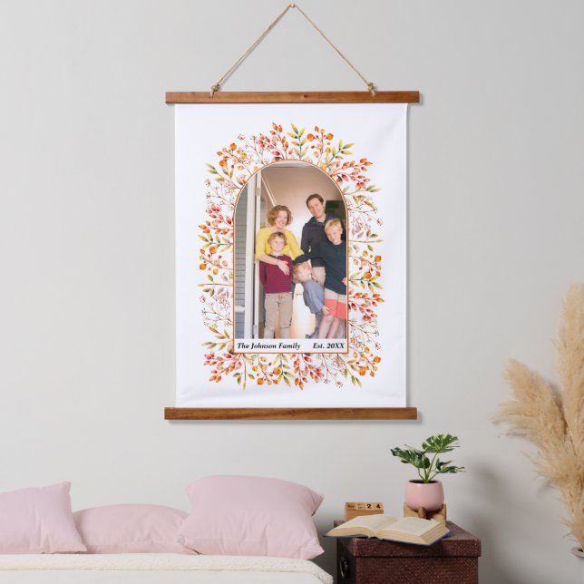 Leaves and berries burnt orange arch family photo  hanging tapestry (Bedroom)