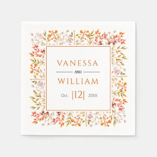 Leaves and berries burnt orange fall wedding napkin