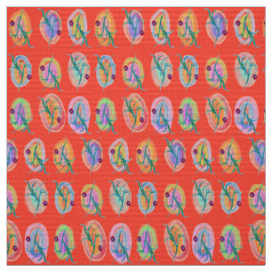 Leaves and Berries Folk Art Design Fabric
