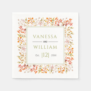 Leaves and berries olive green fall wedding napkin