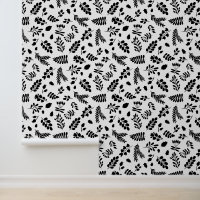 Leaves and Berries Pattern - Black | White