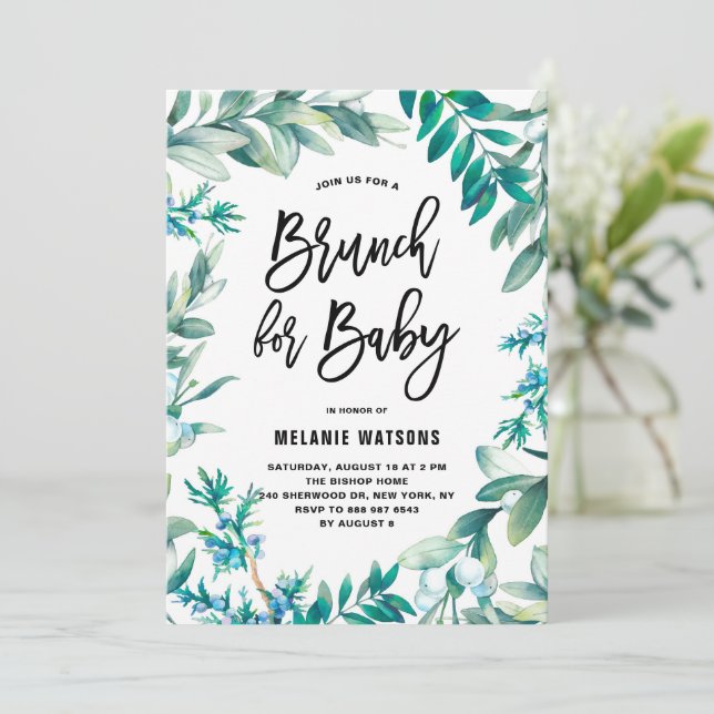 Leaves and Berries Wreath Baby Shower Brunch Invitation (Standing Front)