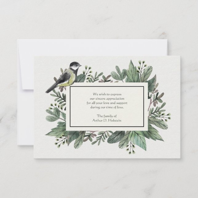 Leaves and Bird Bereavement Thank You Card (Front)