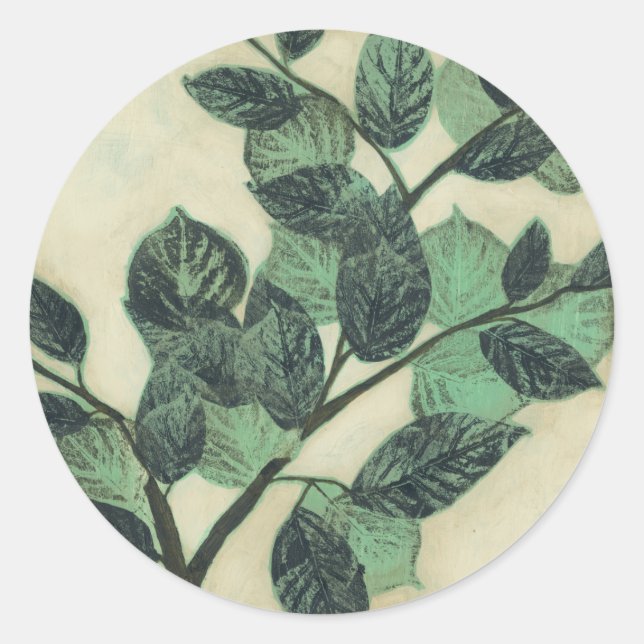 Leaves and Branches on Cream Background Classic Round Sticker (Front)