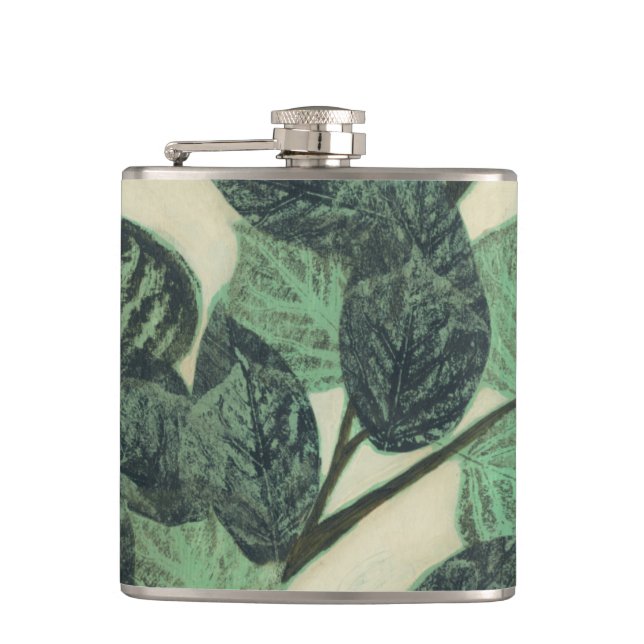 Leaves and Branches on Cream Background Hip Flask (Front)