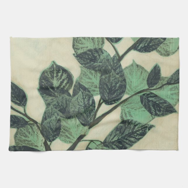 Leaves and Branches on Cream Background Kitchen Towel (Horizontal)