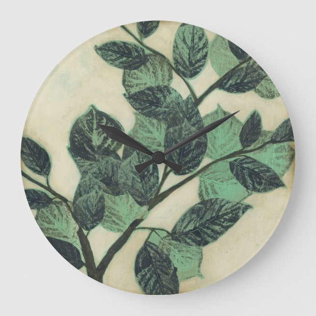 Leaves and Branches on Cream Background Large Clock (Front)