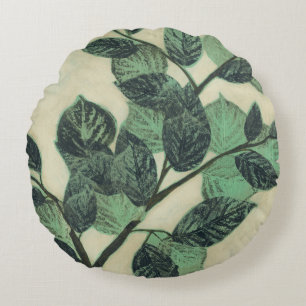Leaves and Branches on Cream Background Round Pillow