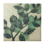 Leaves and Branches on Cream Background Tile<br><div class="desc">Vibrant green leaves and branches rest on a cream background in this print by Jennifer Goldberger. As the season change the colours on these leaves stay the same,  bringing a little consistency into your life.</div>