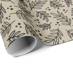 Leaves and Dots Modern Neutral Wrapping Paper