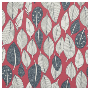 leaves and feathers red fabric