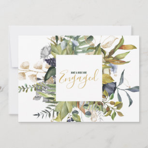 Leaves and flower wreath, border engaged announcement