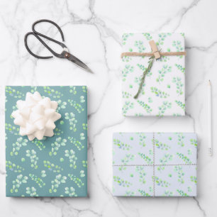 Leaves and Flowers Blue Green Wrapping Paper Sheet