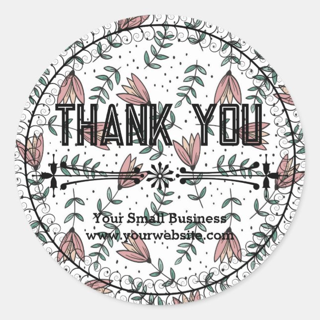 Leaves and flowers CUSTOM Thank You stickers (Front)