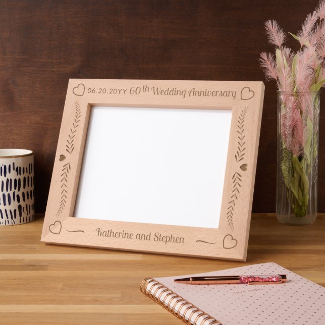 Leaves and Hearts Couple 60th Wedding Anniversary Etched Frames (Left)