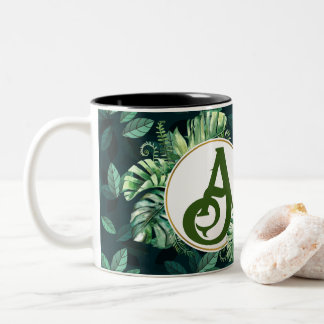Leaves and initial personalized for plant lovers Two-Tone coffee mug