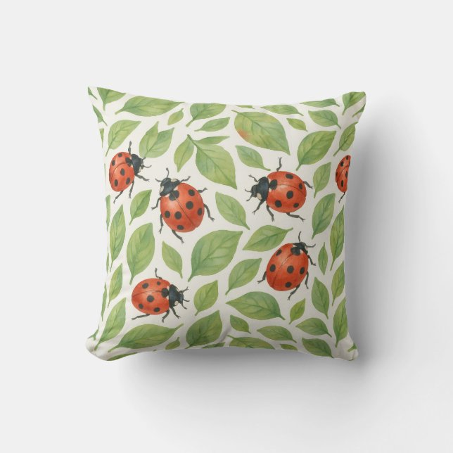 Leaves and Ladybugs  Throw Pillow (Front)