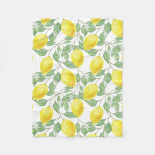 Leaves And Lemons Pattern Fleece Blanket