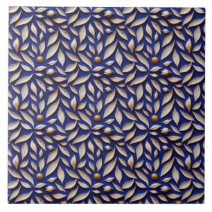 Leaves and navy blue pattern tile