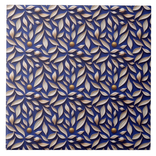 Leaves and navy blue pattern tile (Front)