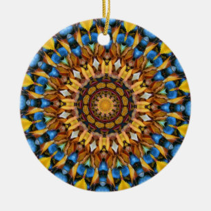 Leaves and Pebbles Mandala 02 Ceramic Ornament