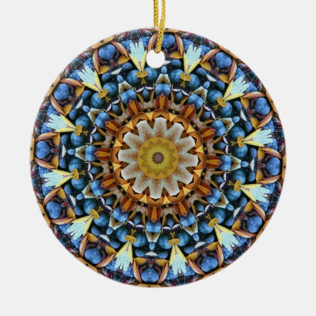 Leaves and Pebbles Mandala Ceramic Ornament (Front)