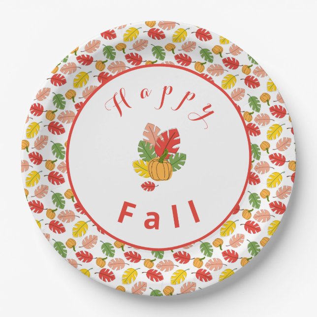 Leaves and Pumpkins Paper Plate (Front)