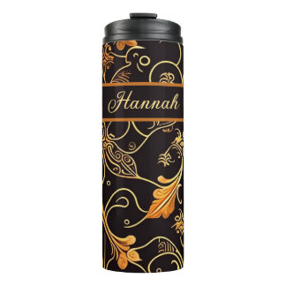 Leaves and rocks orange to black pattern thermal tumbler
