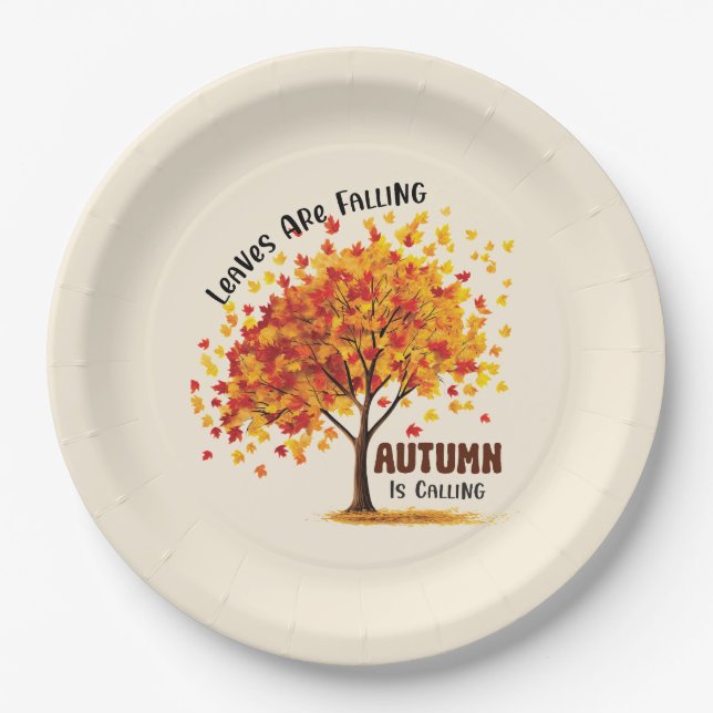 Leaves Are Falling, Autumn Is Calling – Cozy Fall  Paper Plate (Front)