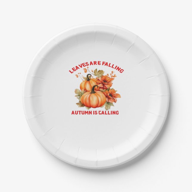 Leaves Are Falling Autumn Is Calling Design Classi Paper Plate (Front)