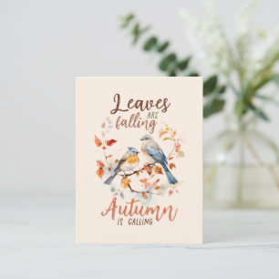Leaves Are Falling –Whimsical Fall Birds & Foliage Postcard