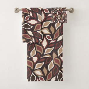 Leaves Beige Brown Minimal Pattern Bath Towel Set
