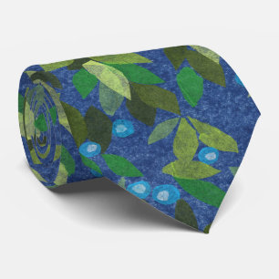 Leaves Berries Minimal Floral Pattern Simple Blue Tie