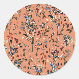 Leaves Berries Orange Elegant Floral Pattern Classic Round Sticker