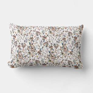 Leaves Berries White Elegant Watercolor Floral Lumbar Pillow