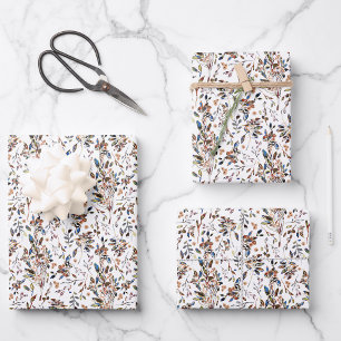 Leaves Berries White Watercolor Elegant Floral Wrapping Paper Sheet