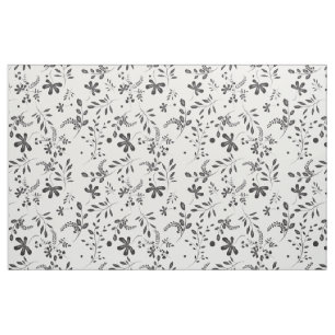Leaves Black on White Floral Fabric