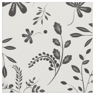 Leaves Black on White Floral Fabric 2