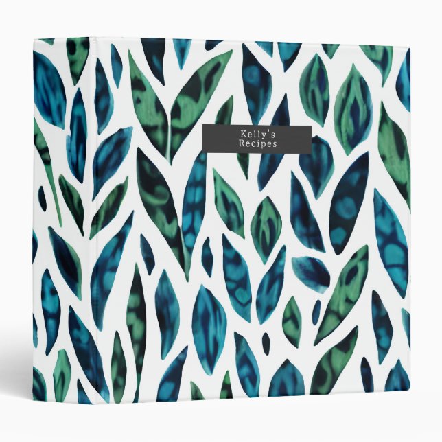 Leaves Blue and Green Botanical Pattern  Binder (Front/Spine)