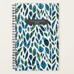 Leaves Blue and Green Botanical Pattern Planner<br><div class="desc">Watercolor inspired blue and green leaves pattern.  Personalize name inside grey rectangle at front.</div>