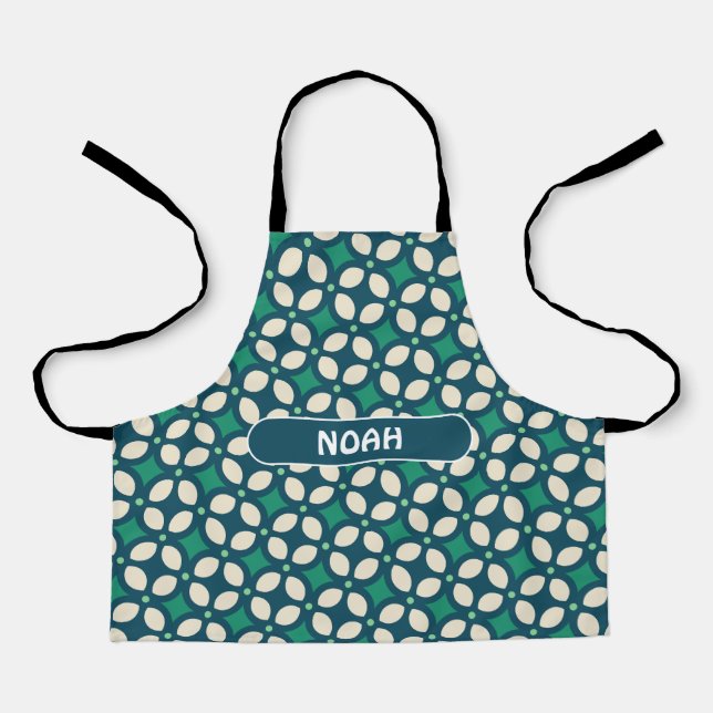 Leaves Blue Green Minimal Pattern Apron (Front)