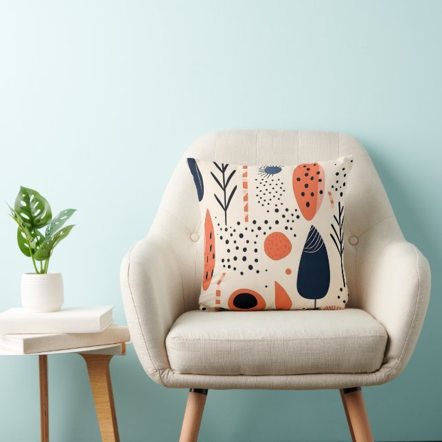 Leaves boho pattern handdrawn minimal colours  throw pillow (Chair)