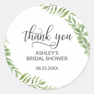 Leaves Botanical Wreath Bridal Shower Thank You Classic Round Sticker