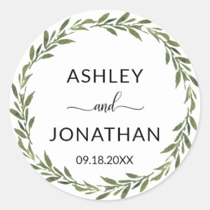 Leaves Botanical Wreath Wedding White Labels Seals