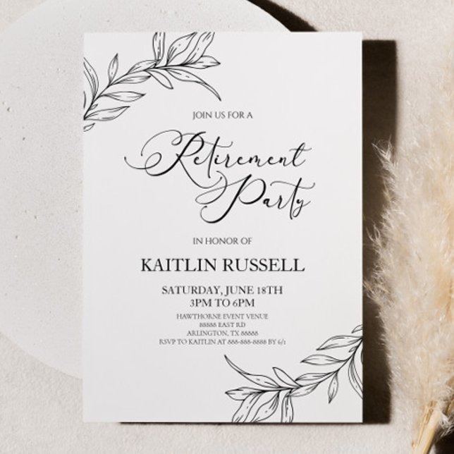 Leaves Branches Minimalist Retirement Party Invitation (Creator Uploaded)
