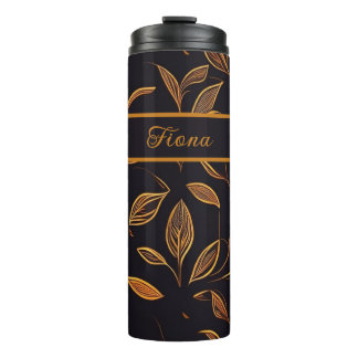 leaves brown on black background pattern thermal tumbler