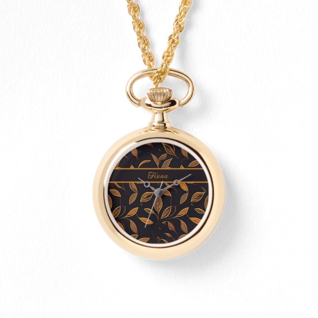 leaves brown on black background pattern watch (Front)