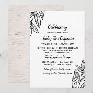 Leaves & Calligraphy Celebration of Life Memorial Invitation