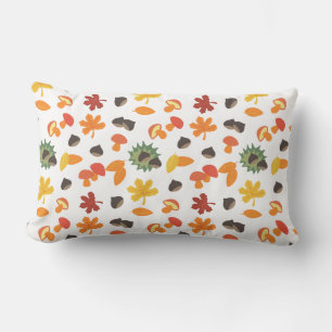 Leaves, chestnuts and mushrooms all over pattern lumbar pillow