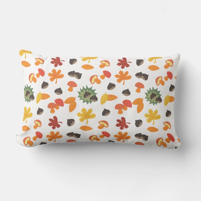 Leaves, chestnuts and mushrooms all over pattern lumbar pillow (Front)